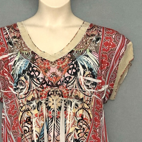 VTG Y2K Women Top XL Colorful Sheer Embroidered Artsy Fairy Boho Hippie Festival - Picture 2 of 13